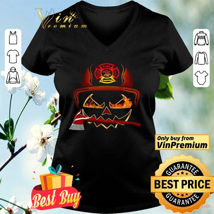 Halloween Pumpkin Firefighter Fireman Fire Poleax shirt